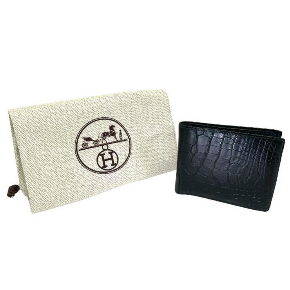 HERMES Copernicus Alligator X Bifold Wallet Medium Crocodile Black